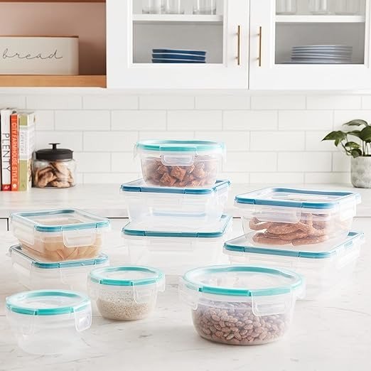 | Total Solution Rectangular Plastic Food Storage Set | 20 Piece Leakproof, Airtight Containers for Meal Prep and Leftovers | Microwave, Freezer and Dishwasher Safe |BPA Free