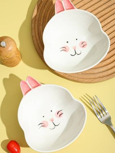 1pc Cartoon Rabbit Design Bowl, Modern Porcelain Rice Noodle Bowl For Kitchen