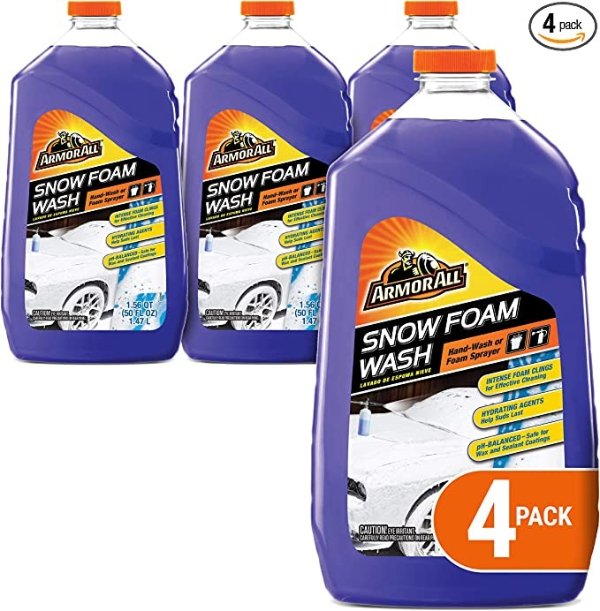 Armor All Car Wash Snow Foam Formula, Cleaning Concentrate for Cars, Truck, Motorcycle, Bottles, 50 Fl Oz, Pack of 4, 19141-4PK , Purple