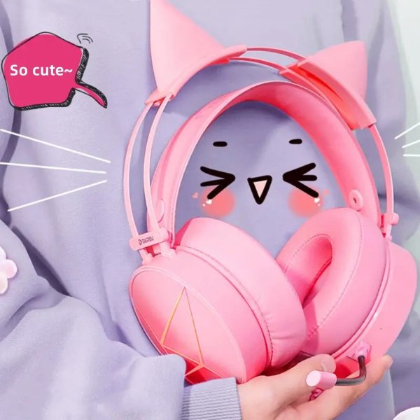 Dareu Pink Gaming Headset Cute Cat Ear Headset With Mic Led Light 7 1 Surround Sound Usb Headphones For Computer Laptop Mac Ps4 Ps5 | Save More With Clearance Deals | Temu