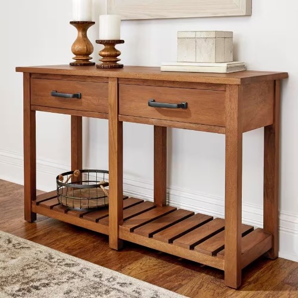 Danforth 48 in. Antique Patina Standard Rectangle Wood Console Table with Drawers