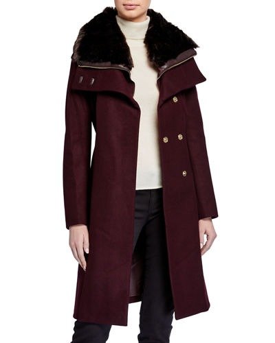 Zip-Out Vest Wool Coat w/ Faux-Fur Collar
