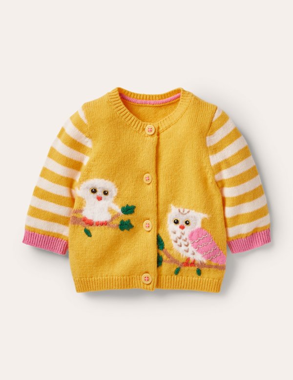 Animal Logo Cardigan - Honeycomb Yellow Owls | Boden US