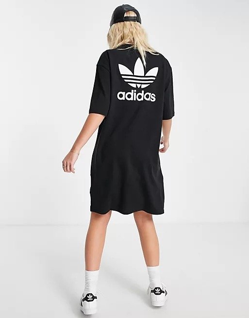 adicolour t-shirt dress with back print in black
