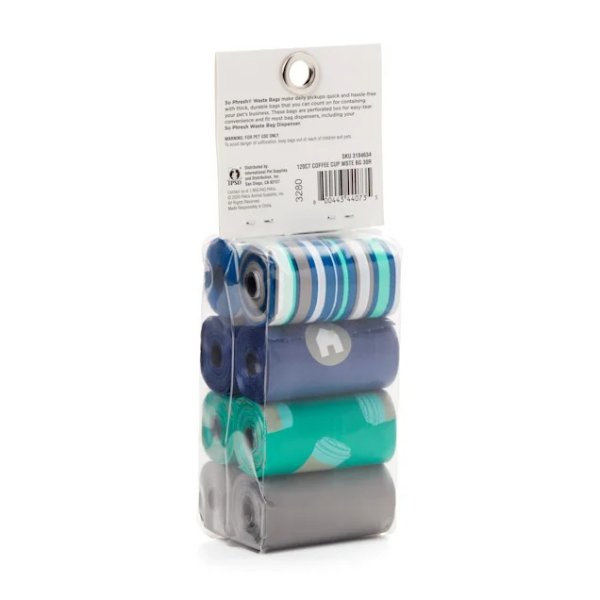 So Phresh Blue & Grey Coffee-Print Unscented Dog Waste Bags, Count of 120 | Petco
