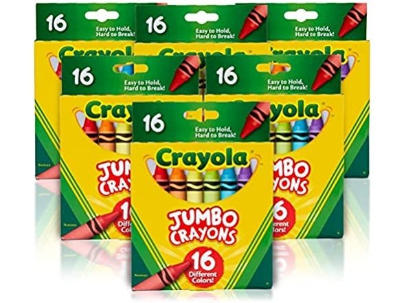 Jumbo Crayons Bulk, 6 Sets of 16 Large Crayons for Toddlers & Kids, School Supplies
