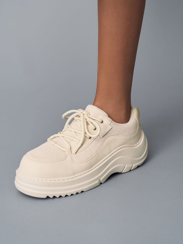 Chalk Mesh Chunky Sole Sneakers | CHARLES & KEITH