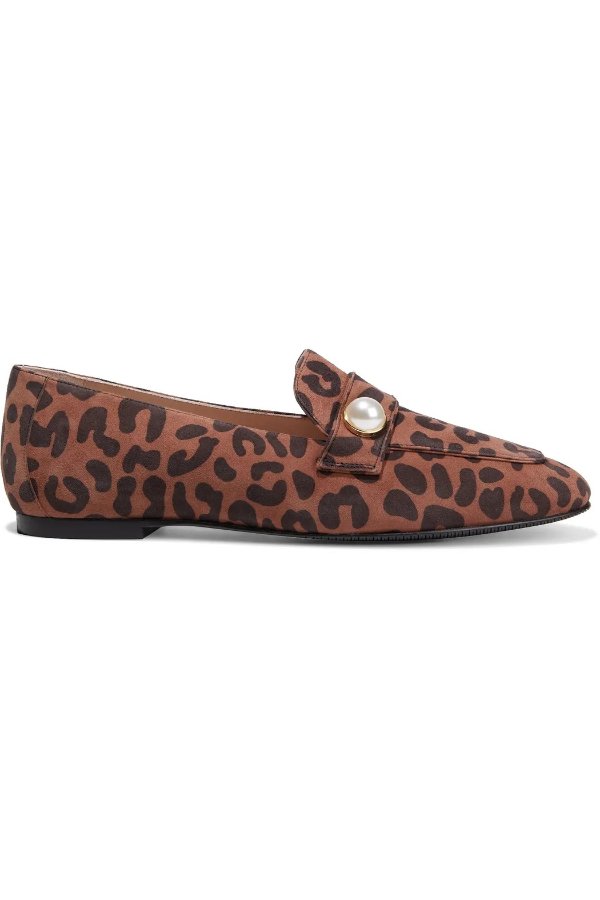 Payson faux pearl-embellished leopard-print suede loafers
