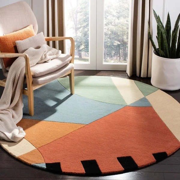 Handmade Rodeo Drive Sofoula Mid-Century Modern Abstract Wool Rug - 5'9" x 5'9" Round - Gold