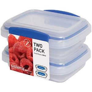 Sistema KLIP IT Rectangular Collection Food Storage Container, 6.7 oz./0.2 L, Clear/Blue, 2 Count