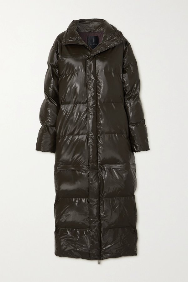 Convertible quilted padded glossed-shell coat