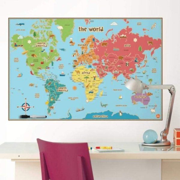 WPE0624 Kids World Dry Erase Map Decal Wall Decals