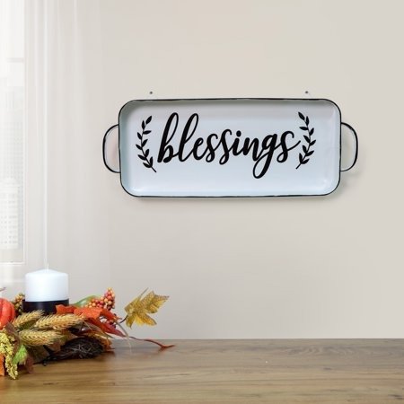 Thanksgiving Silver Blessings Tabletop Tray Decoration (23.13 in)