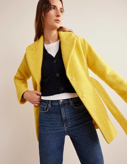 Brushed Wool Blend Belted CoatYellow