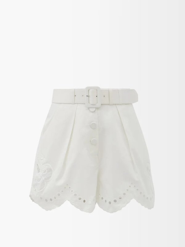 Belted broderie-anglaise cotton shorts | Self-Portrait
