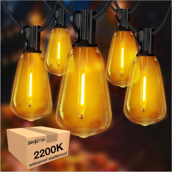2200K Outdoor String Lights, 100FT Satterproof Plug in Connectable LED Hanging Umbrella Edison Outside Light Luces Para, Waterproof Lighting Decorations for Patio Porch Backyard Deck Balcony