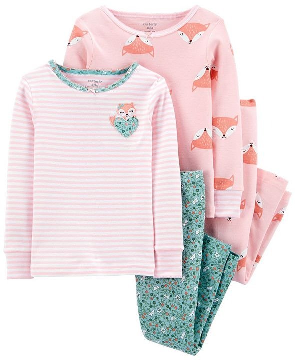 Baby Girl 4-Piece Fox Snug Fit Cotton PJs