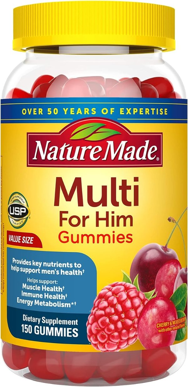 Multi for Him, Multivitamin for Men for Energy Metabolism Support, Mens Multivitamins, 150 Gummy Vitamins and Minerals
