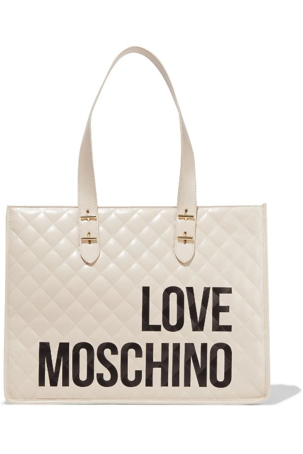 Quilted logo-print faux glossed-leather tote