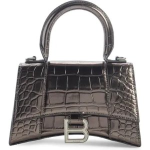 BalenciagaExtra Small Hourglass Croc Embossed Metallic Leather Top Handle Bag