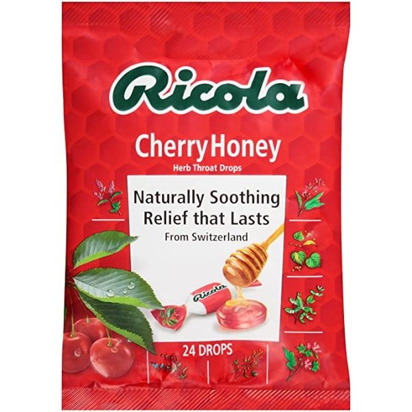 Cherry Honey Throat Drops, 24 Drops, Naturally Soothing Relief that Lasts for Scratchy, Hoarse, and Sore Throats