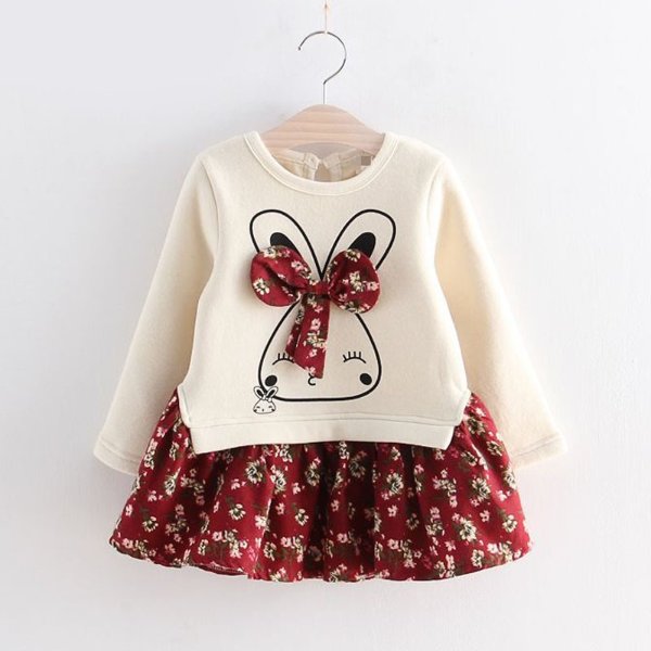 Baby / Toddler Faux-two Bunny Print Floral Dresses