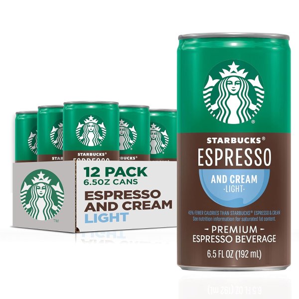 Starbucks Ready to Drink Coffee, Espresso & Cream Light , 6.5oz Cans (12 Pack)