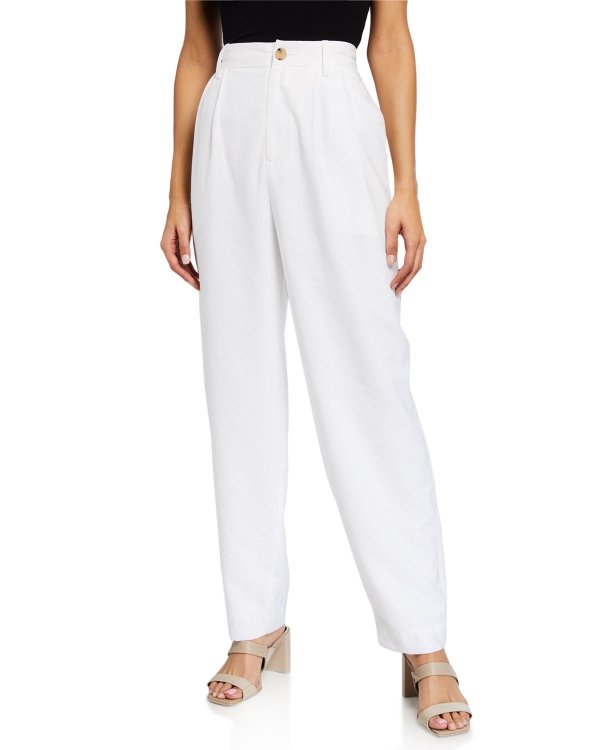 High-Rise Pleated Tapered Trousers