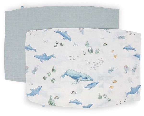 Cotton Muslin Toddler Pillowcase, 2 Pack - Whales
