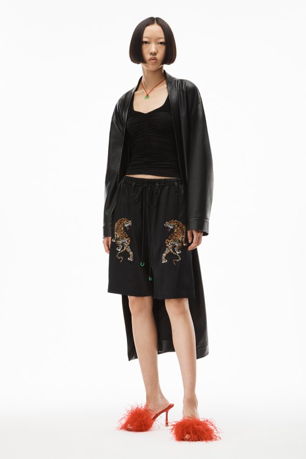 alexanderwang TIGER EMBROIDERY SHORT IN SILK CHARMEUSE #RequestCountryCode#