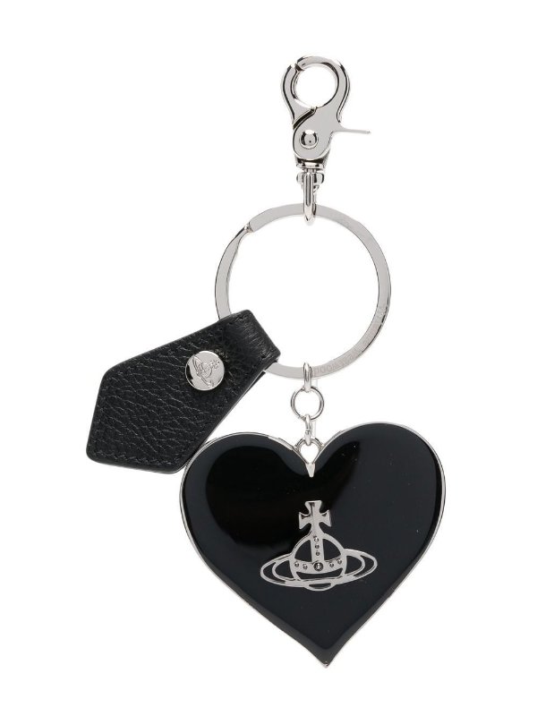Mirror heart orb leather keychain
