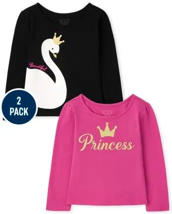 Toddler Girls Long Sleeve 'Princess' And Swan Graphic Top 2-Pack | The Children's Place - BLACK