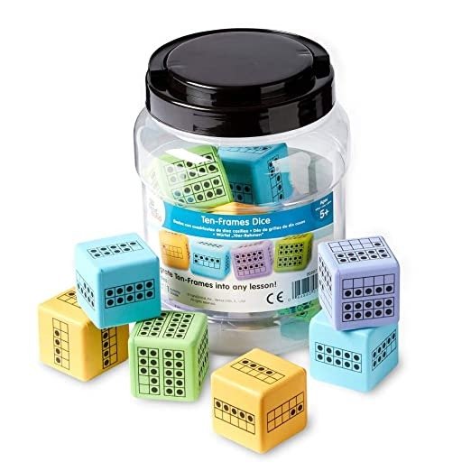 Ten Frame Math Activity Dice Set, Foam Ten Frame Math Dice, Counting Toys for Counting, Sorting, Subitizing, Ten Frame Math Manipulatives, Math Games, Classroom Supplies (Set of 12)