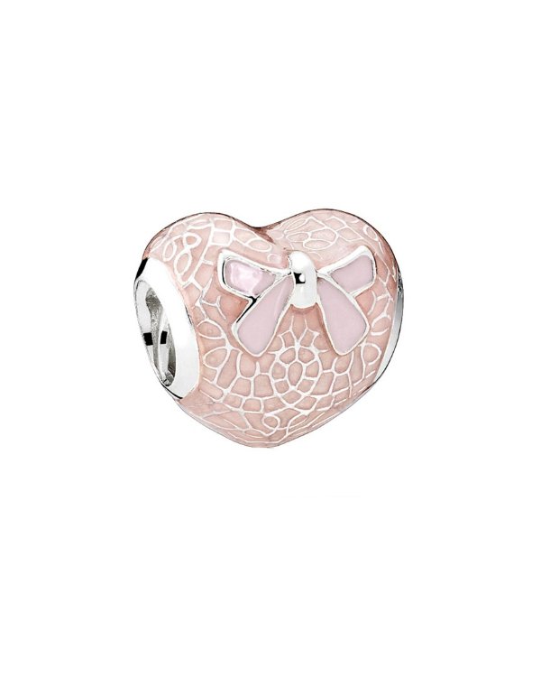 Silver Pink Bow & Lace Charm