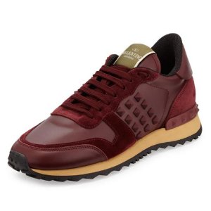Valentino  Rockrunner 酒红色铆钉运动鞋