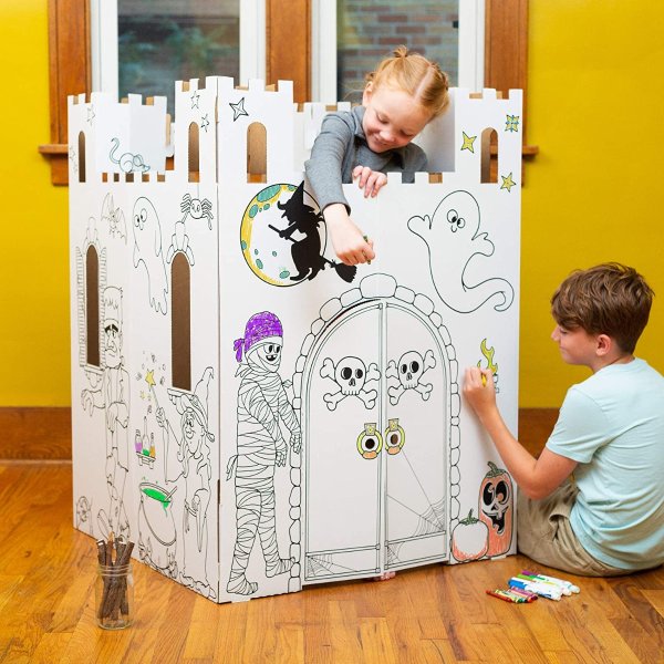Playhouse Haunted Castle - Kids Art & Craft for Indoor & Outdoor Fun, Color, Draw, Doodle on Halloween Friends– Decorate & Personalize a Cardboard Fort, 32" X 32" X 43. 5" - Made in USA, Age 2+