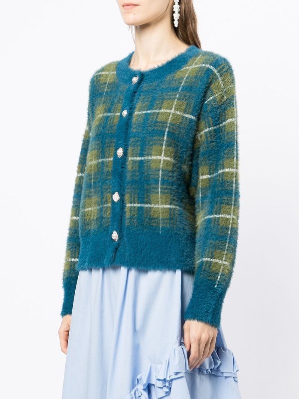 checked button-up cardigan