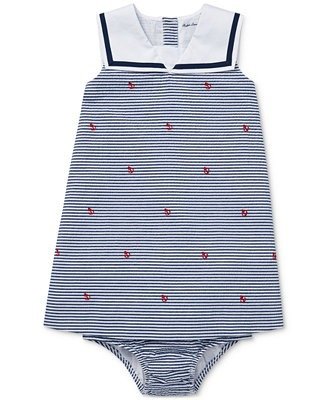 Baby Girls Cotton Seersucker Sailor Dress