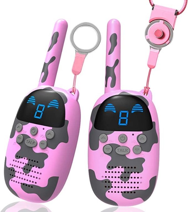 Walkie Talkies Kids Toys 2 Pack, Portable FRS Children Long Range 2 Way Radios Gifts for 4-12 Year Old Girls Boys, Walky Talky for Outdoor Indoor Play Camping Birthday Party, Camouflage Pink