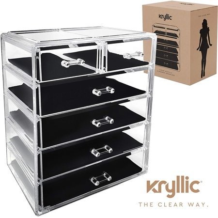 Acrylic Cosmetic Makeup Jewelry Organizer - Large 6 drawer make up holder for brush cream lipstick palette! Countertop beauty makeup organization box ideal storage for any bathroom or bedroom table!