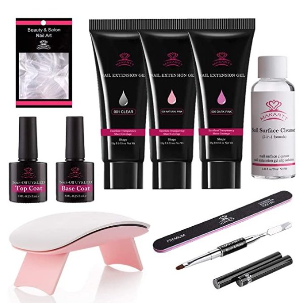 Poly Nail Extension Gel Kit with Led Lamp Nail Builder Extension Gel Trial Kit Nail Technician Clear Pink Poly Extension Gel Beginner Set, P-29