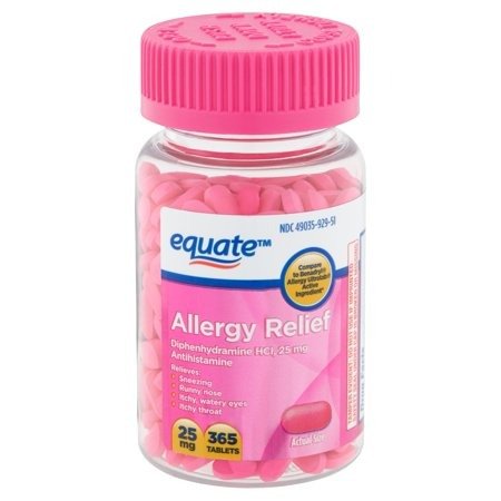 Equate Allergy Relief Diphenhydramine Tablets, 25 mg, 365 count