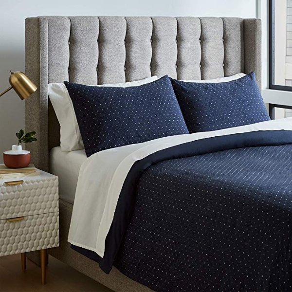 Modern Duvet Comforter Cover with Geometric Pattern, King, Navy