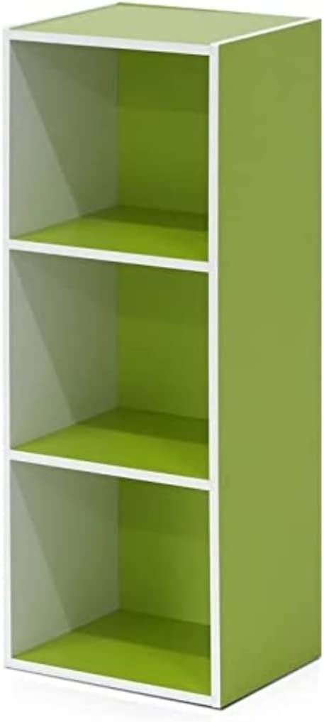 Pasir 3-Tier Open Shelf Bookcase, White/Green 11003WH/GR