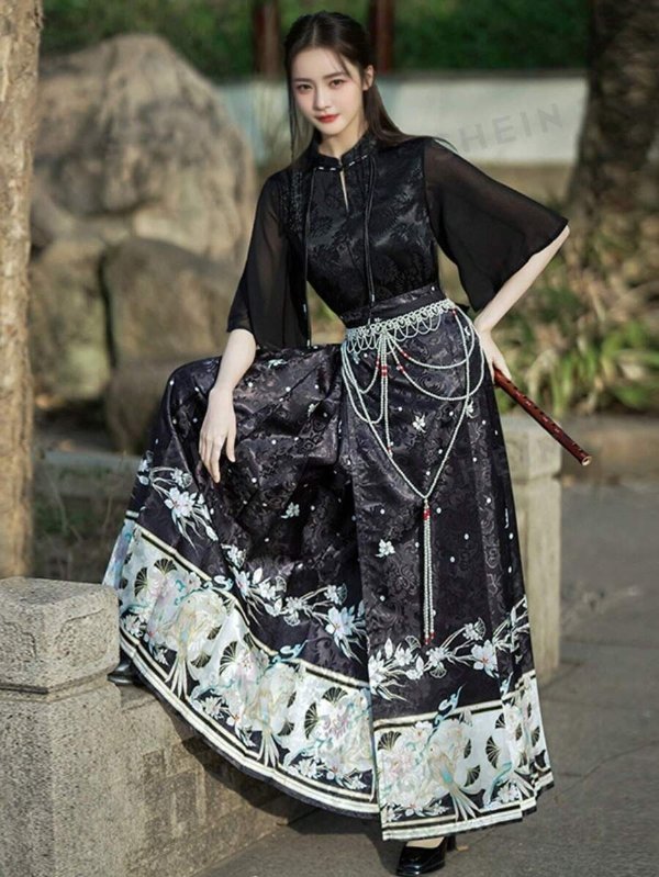 Chinese Ming Dynasty Improved Horse Face Skirt Set Traditional Chinese Clothing Chinese Style Costume Set | SHEIN USA