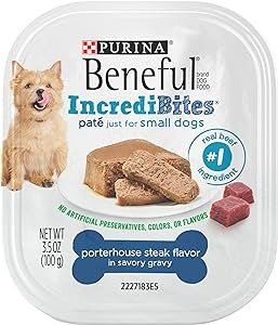 Beneful IncrediBites Pate Wet Dog Food for Small Dogs Porterhouse Steak Flavor in a Savory Gravy - 3.5 oz. Can