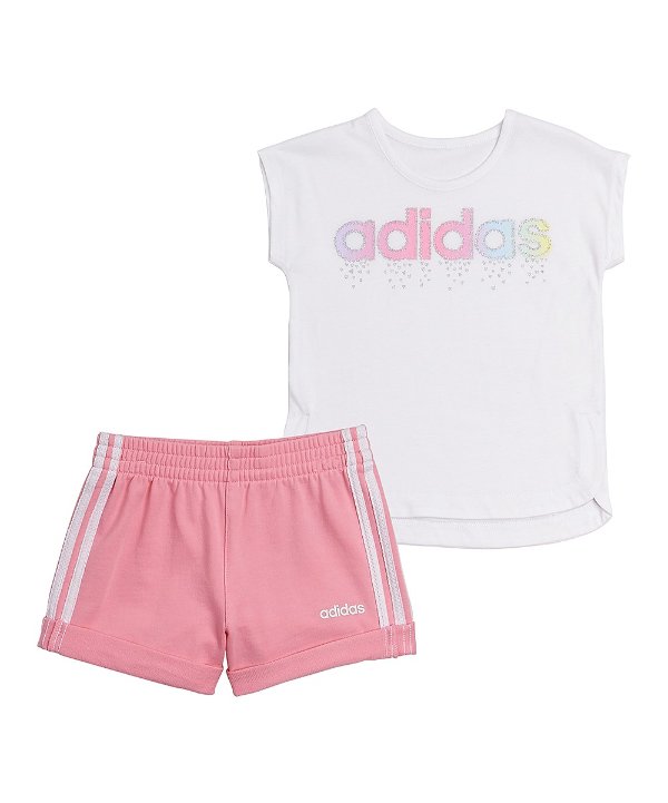 White & Pink French Terry Shorts & Tee - Toddler & Girls