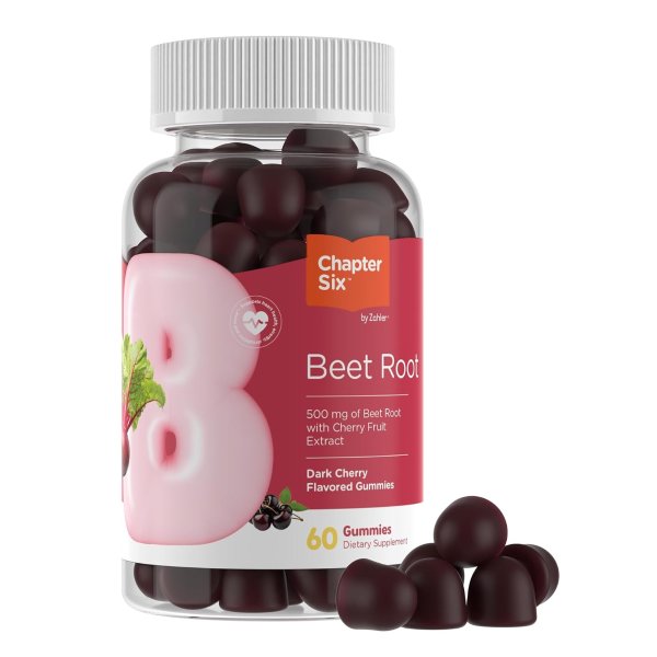 Zahler Chapter Six Beet Root Gummy, 500 mg of Beet Root with Cherry Fruit Extract, 60 Dark Cherry Flavored Gummies.