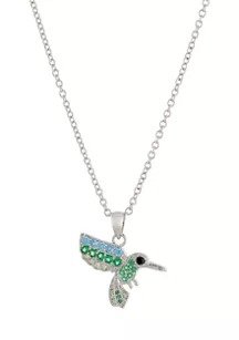 Boxed Fine Silver Plated Cubic Zirconia Hummingbird Pendant Necklace