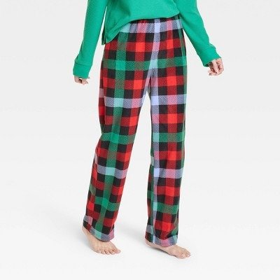 Women's Buffalo Check Fleece Matching Family Pajama Pants - Wondershop™ Green/Red/Black